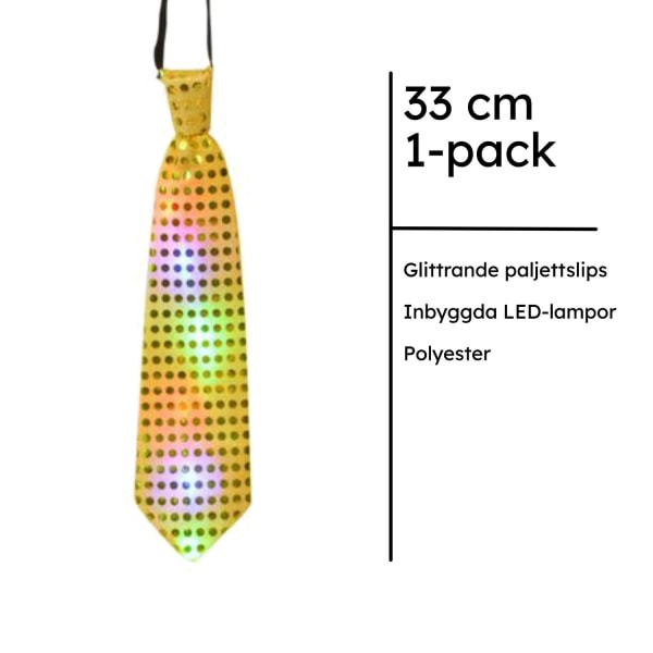 Tie Gold Blinkende LED - Sjovt slips, pailletter - Rhinsten Tie Pailletter Design - Let at bruge Gold one size