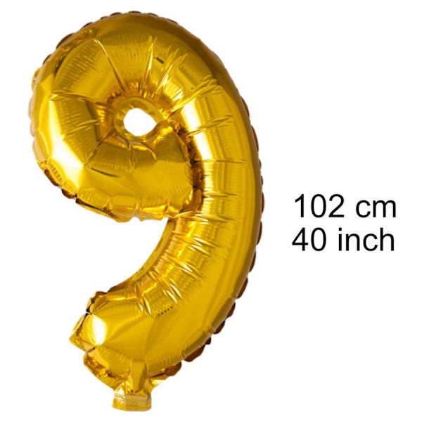 Guld Nummerballong siffra - Stor Sifferballong för Födelsedagsfest, Bröllop, Baby Shower och Jubileumsfirande Gold 9