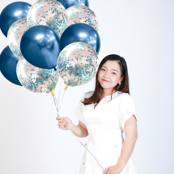 Konfettiballoner Chrome Latex Mix - Perfekt til nytår og fødselsdagsfester! 10-pak Blue