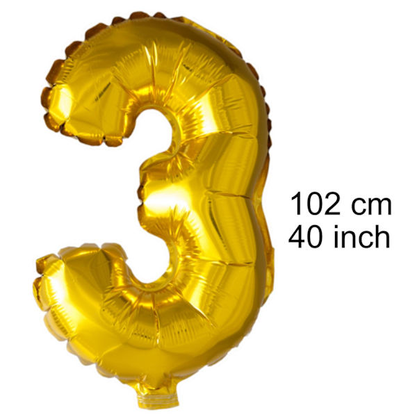 Guld Nummerballong siffra - Stor Sifferballong för Födelsedagsfest, Bröllop, Baby Shower och Jubileumsfirande Gold 3