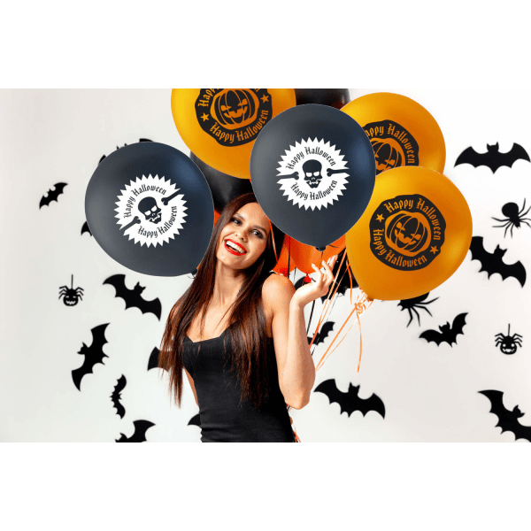 Halloween-ilmapallot - Ilmapallot Hyvää Halloweenia Hauskoja ja pelottavia koristeita mustana ja oranssina Multicolor