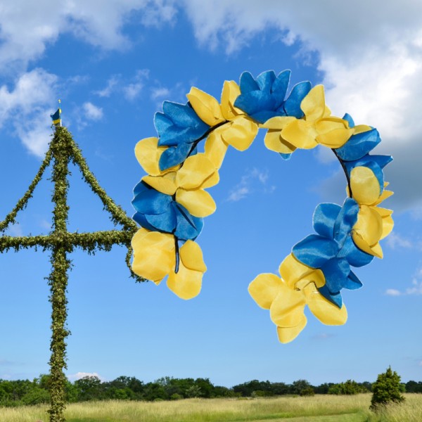 Midsommar & Student Blomsterdiadem - Svenska Flaggan Färger Gul/Blå, Traditionellt Blommigt Huvudband för Fest - Diadem