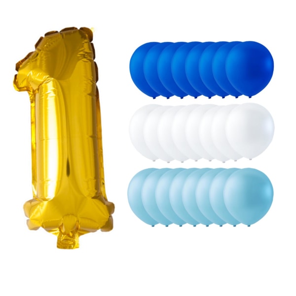 Ballonger bursdagsmiks barneselskap nummer + blå/hvit/mørkeblå 24p MultiColor 1