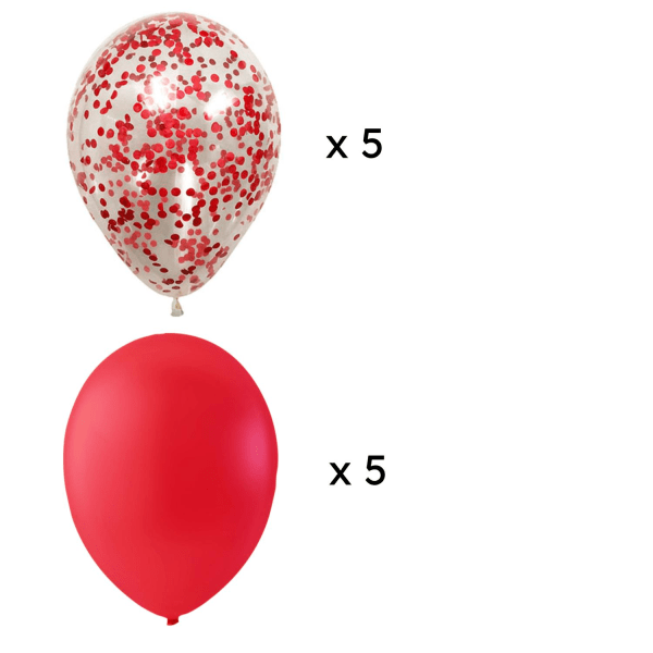 Røde balloner og gennemsigtige konfettifyldte balloner til fødselsdage og Valentinsdag - Heliumballoner i naturgummilatex Red
