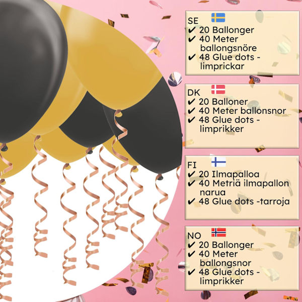Guld & Svarta Takballonger för Bröllop & Födelsedag - Latex med Snöre, Perfekta för Hemmafester & Dekoration multifärg
