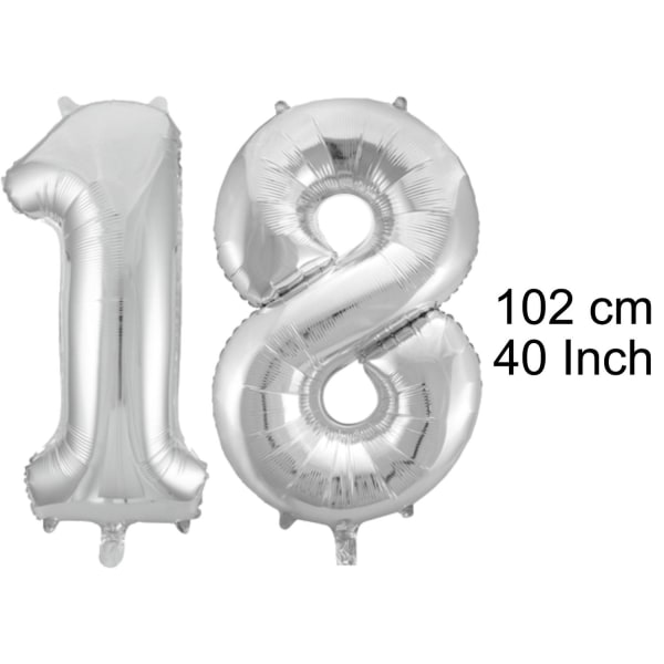 Store Sølvfolieballoner til 16. til 60. fødselsdag Silver 18