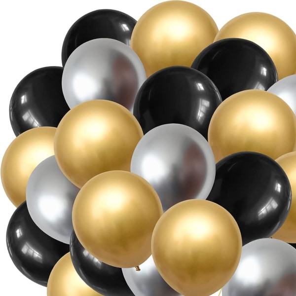 Lateksballonger Pakke med 24, svart + gull + sølv Multicolor