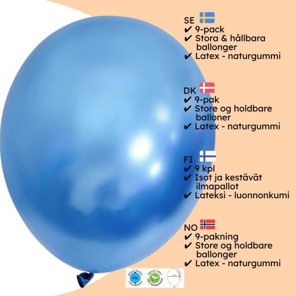 Ballonger Blå Krom Mirror Reflex -Effekt - Blå 9-pack Ballonger Chrome Latex Festballonger Heliumkvalitet Födelsedagsfest Dekorationer Babyshower Blå