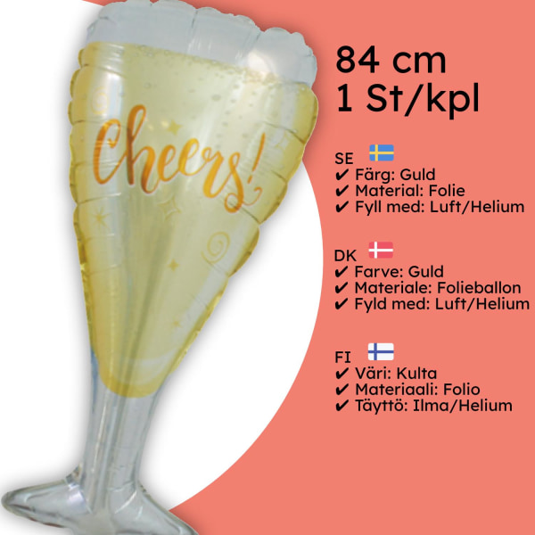 Folieballong Champagne Vinglass - Festdekorasjon for bachelorette, bachelorette, bryllup og bursdag Gold