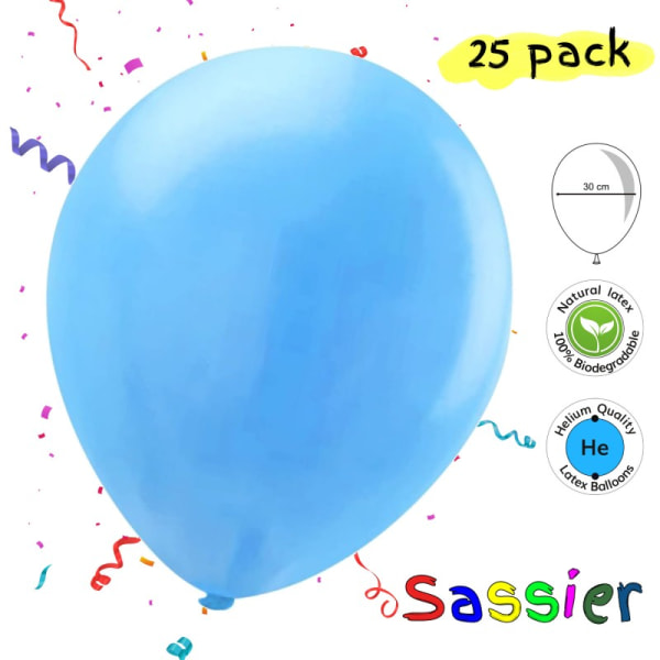 Ljusblå Ballonger - Blå ballonger av Naturlig Latex - Perfekt för Fest och Födelsedag 25-Pack Ljusblå
