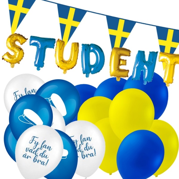 Student Dekorationer Studentfest Paket Ballonger, Girlanger, Examensdekorationer - Komplett Set för Studentmottagning