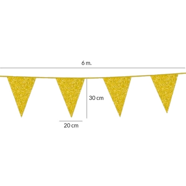 Flaggkrans | Vimpel Garland | Vimpel gull med glitter - 6 m. Gold