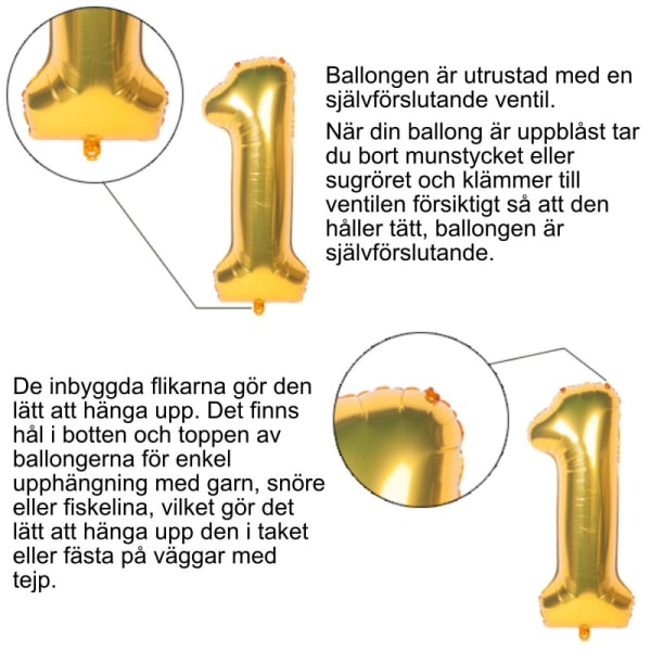 40\" selvforseglende folieballong med tall Gold 1