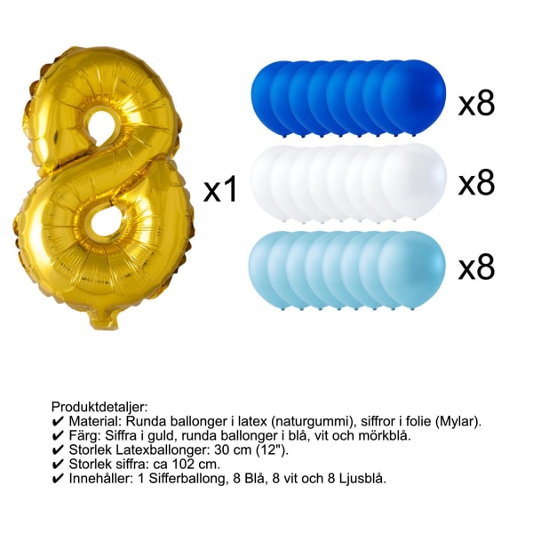 Ilmapallot Syntymäpäivä Numeroilmapallo ja lateksipallot MultiColor 8