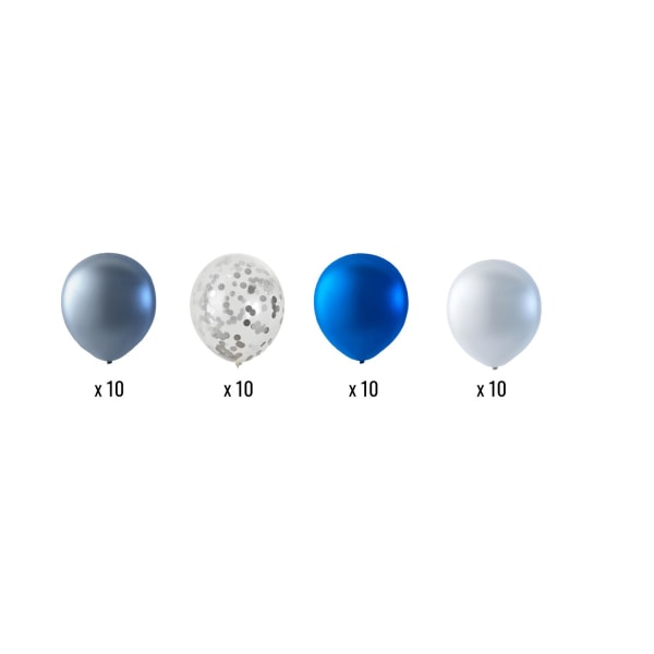 Ballonger 40-pack Silver, Konfetti, Blå Metallic och Vit  - Storförpackning med Festballonger för Barnkalas och Temafester multifärg