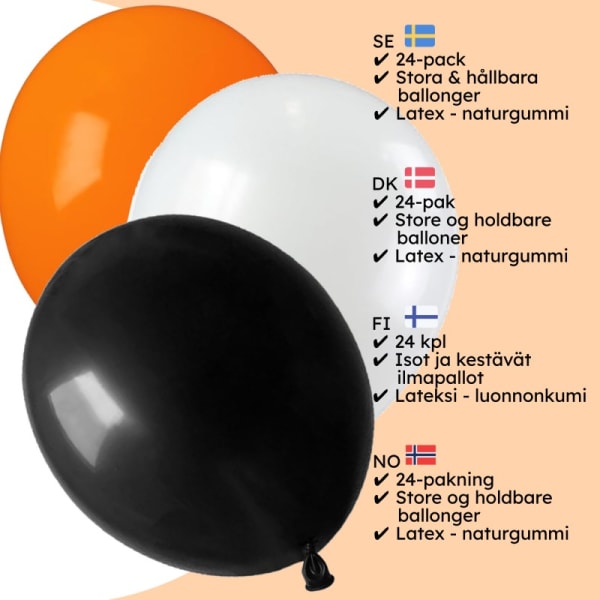 24-s. Oransje, hvit og svart ballongsett Multicolor