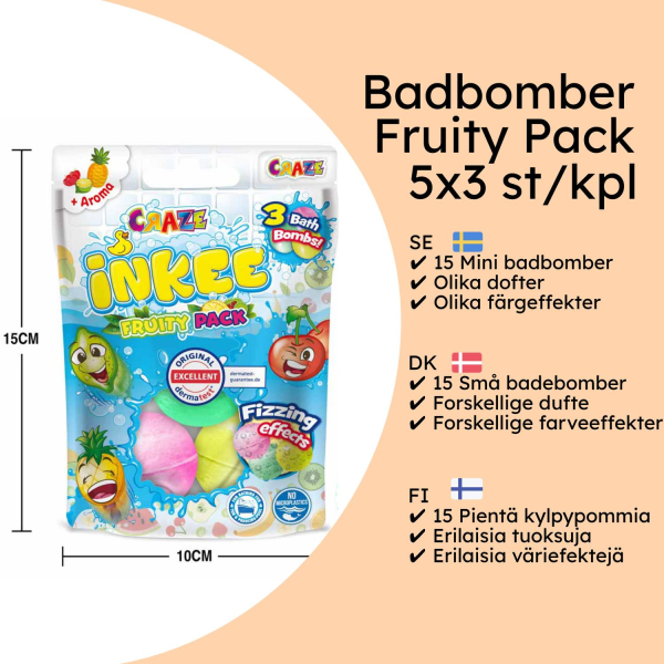 Badbomb Barn Fruity 5-pack Badbomber - Fruktdoftande Badbomber (Körsbär, Lime, Ananas) - Dermatologiskt Testade - Fri från Mikroplaster multifärg