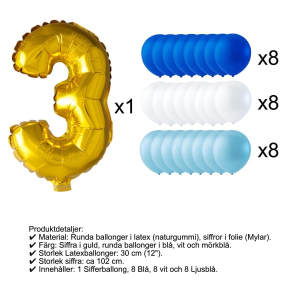 Ilmapallot Syntymäpäivä Numeroilmapallo ja lateksipallot MultiColor 3