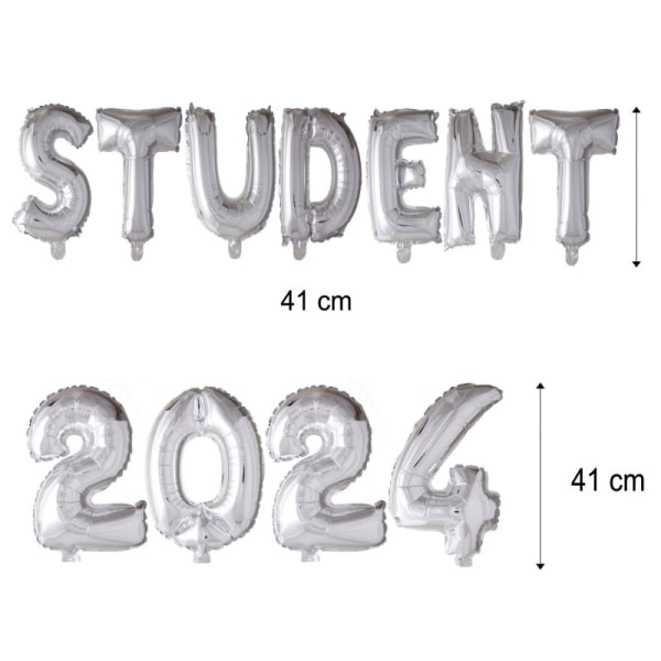 Ballonger STUDENT 2024 - Folieballonger, Nummer & Bokstäver - Perfekt för Studentfest, Mottagning, Examen & Kalas Silver
