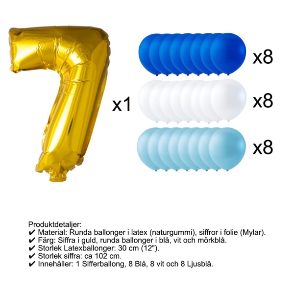 Ilmapallot Syntymäpäivä Numeroilmapallo ja lateksipallot MultiColor 7