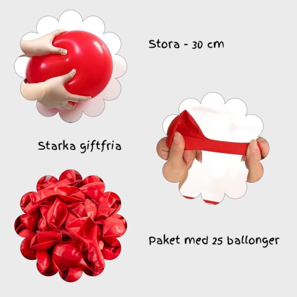 Röda Ballonger Naturlig Latex 25-pack - Heliumkvalitet för Alla hjärtans dag, födelsedag och festdekorationer Röd