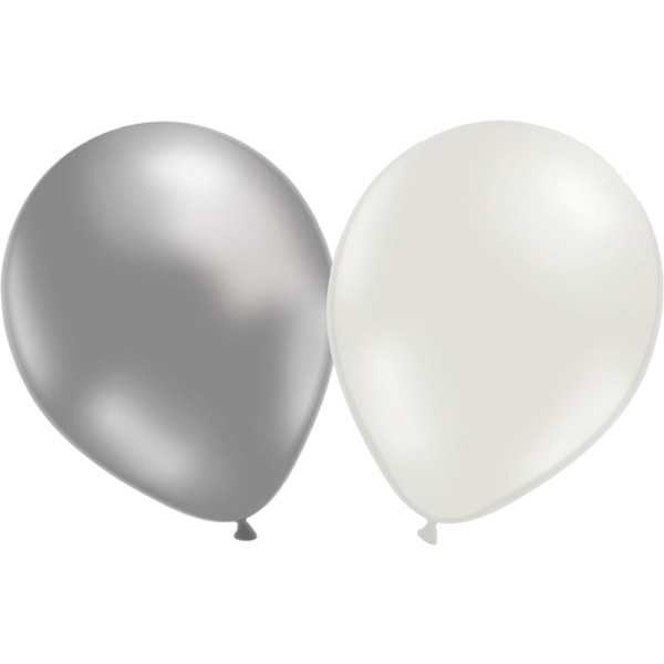 Ballonger blandning Silver och Vit 30 cm 12-pack multifärg