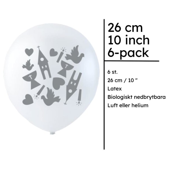 Ballonger Konfirmation Dop Latex Vit 6 Stycken 26 Cm Vit