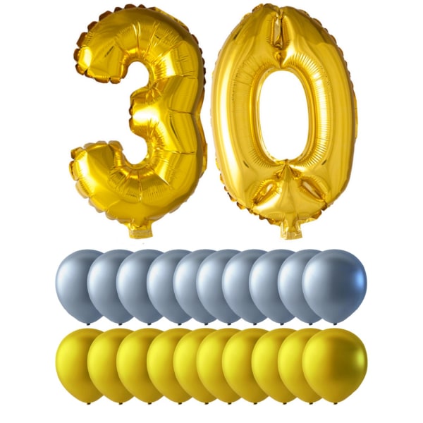 Balloner fødselsdag 30 års jubilæum ballon sæt - guld sølv latex & folie - perfekt til fødselsdag & jubilæum festligheder Multicolor