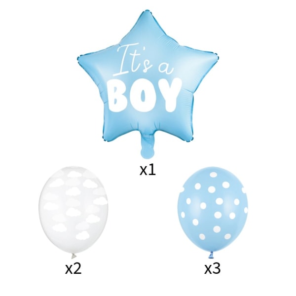 It's a Boy Babyshower Ballongset - Folie & Latex, Blå Vit, Molntryck, Helium-kompatibla, Dekor för Gender Reveal Pojke Blå