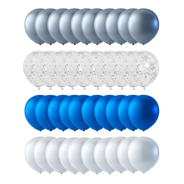 Ballonger 40-pakning Sølv, Konfetti, Blå Metallic og hvit Multicolor