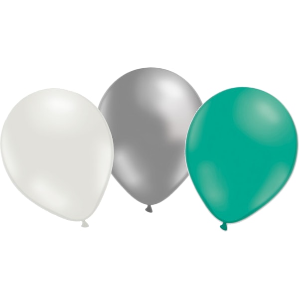 Ballonger 24-pack  - 3 färger - silver, vit och smaragdgrön multifärg