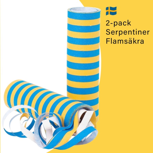 Serpentiner Blå och Gul – Flamsäkra 2-pack -  för Studenten, Födelsedag, Nationaldag, Midsommar och andra Högtider - Fest & Kalas - Student