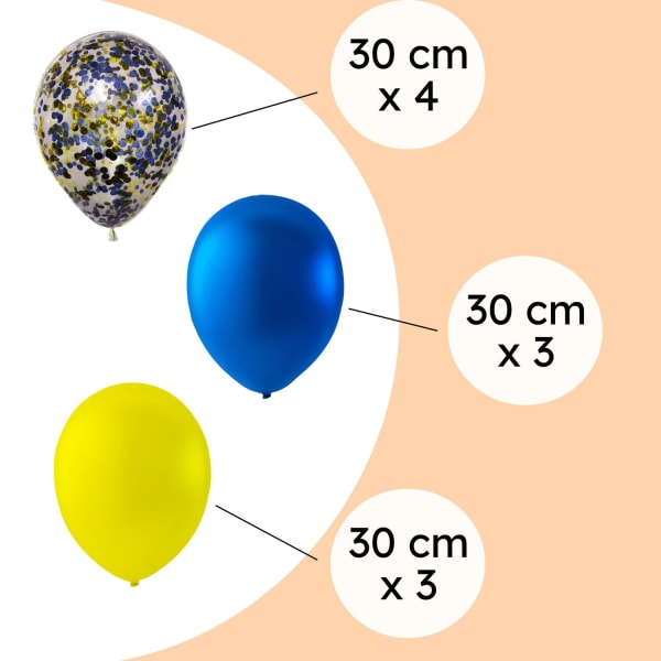 Konfettiballonger Bland Gul og Blå 10-pakning 30 cm Multicolor