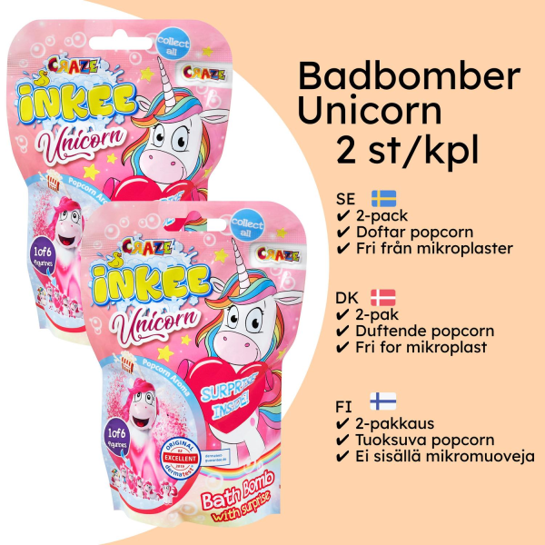 Badebomber Unicorn Surprise Dufter Af Popcorn 2-pak  - Flerfarvet, boblende og duftende Multicolor