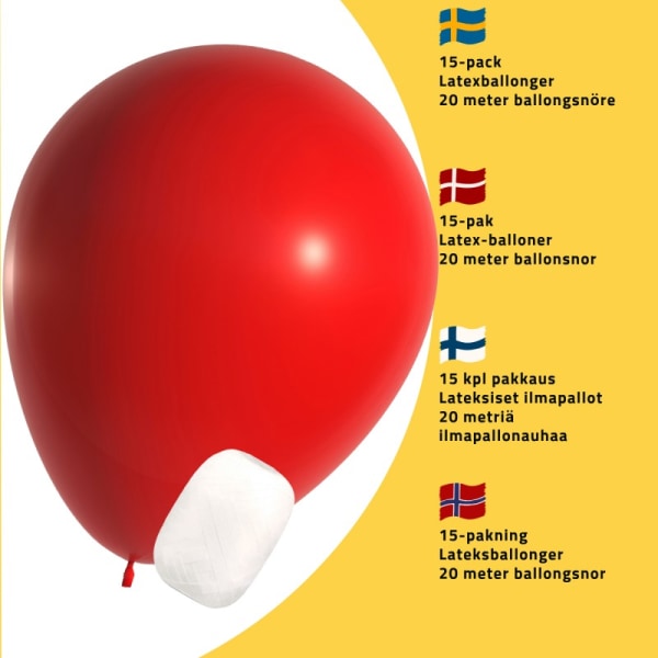 Røde latexballoner 15-pak inkluderer ballonsnor - perfekt til fest, bryllup, børnefest, bryllup, dekoration og temafester Red 30 cm