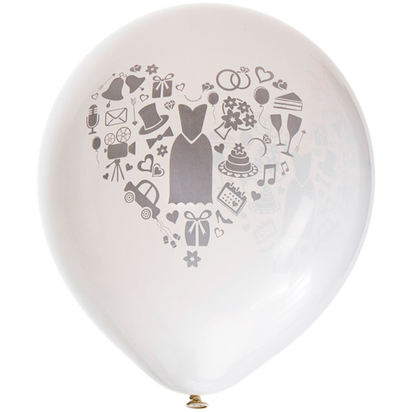Hvide bryllupsballoner med gråt print - latex dekorationsballoner til bryllupper og fester 6-pak White