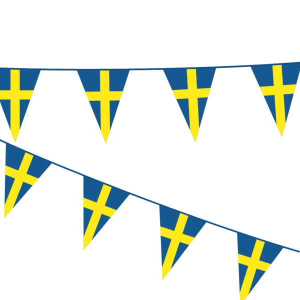 Vimpelgirlang 10m - Gul & Blå Sverigeflaggor för Nationaldag, Student, Examen & Midsommar Festdekorationer - Girlanger & Vimplar - Student multifärg
