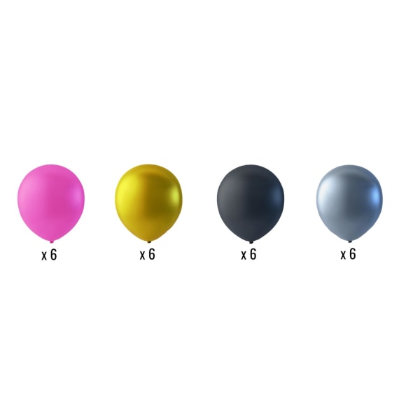 24 lateksballonger, 6 rosa, 6 gull, 6 sølv og 6 svarte Multicolor