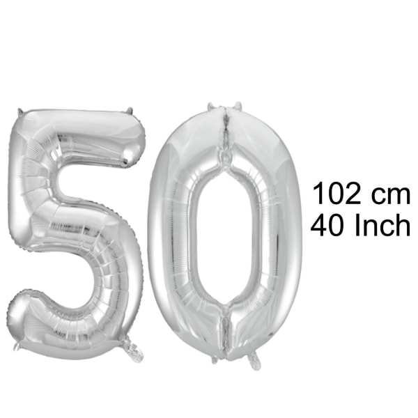 Store Sølvfolieballoner til 16. til 60. fødselsdag Silver 50