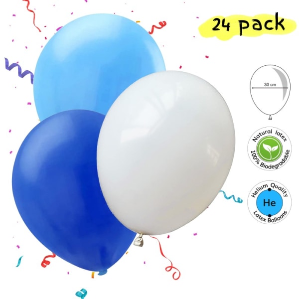 Ballonger Ljusblå, Vit och Blå 24-pack - Låt Festen Skina med Vackra Ballonger till Babyshower eller Födelsedag multifärg