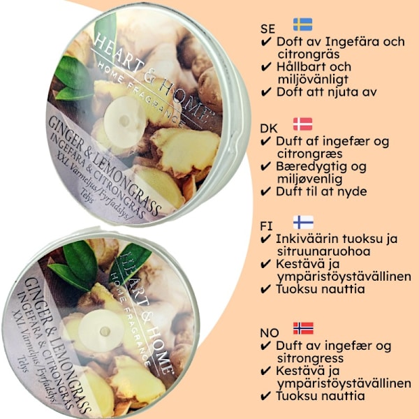 Eksklusivt duftlys med ingefær og citrongræs Perfekt til afslappende og romantiske øjeblikke Naturlige æteriske olier