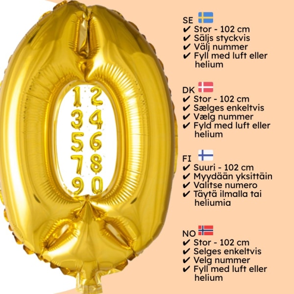 Numeroilmapallo Kulta metallinen 102 cm (40") Gold 1