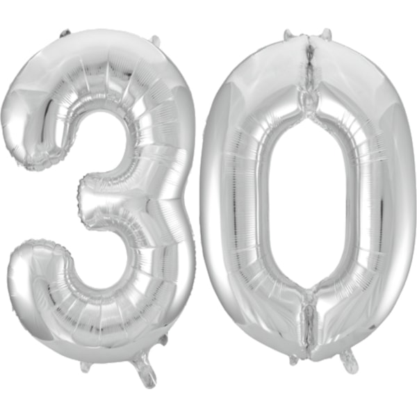 Store Sølvfolieballoner til 16. til 60. fødselsdag Silver 30