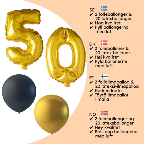 Ballonger 50 Födelsedag Dekoration Guld Svart Mix multifärg