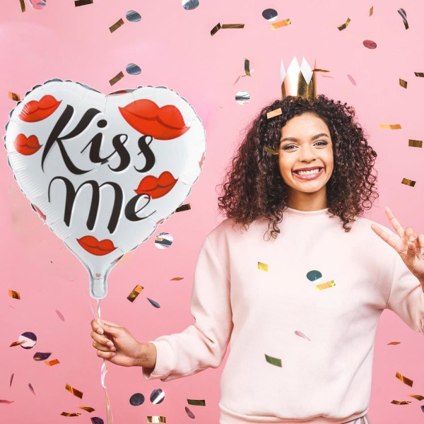 Hjerteformet folieballon - Kiss Me romantisk kyssemundballon til valentinsdag, polterabend, fødselsdage og fester Multicolor