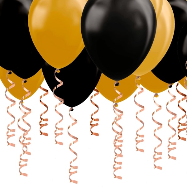Guld & Svarta Takballonger för Bröllop & Födelsedag - Latex med Snöre, Perfekta för Hemmafester & Dekoration multifärg