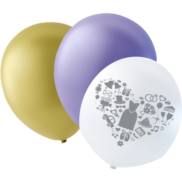 Bröllopsballonger Lila, Ivory och Vita med grått tryck multifärg