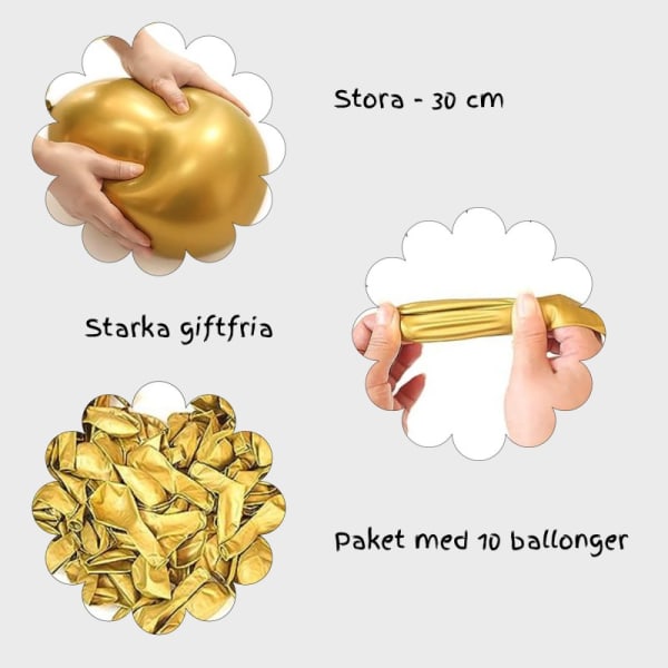 Ballonger Latex Gold Metallic 10-pakning 30 cm Gold