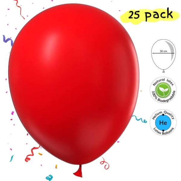 Röda Ballonger Naturlig Latex 25-pack - Heliumkvalitet för Alla hjärtans dag, födelsedag och festdekorationer Röd