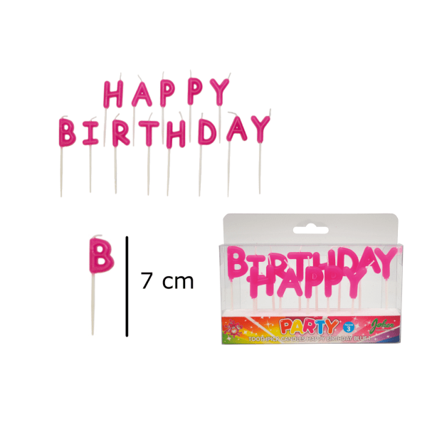 Lyserøde Fødselsdagslys Happy Birthday - Til fødselsdagskager, cupcakes dekoration, fest Pink